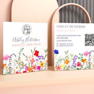 Wilde Blume Pastellfarben qr Logo Quadratische Visitenkarte