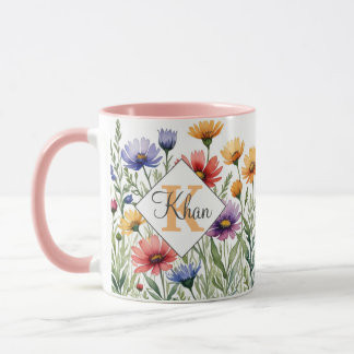 Wilde Blume personalisierter Name und Anfangsbuchs Tasse