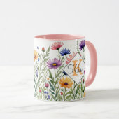 Wilde Blume personalisierter Name und Anfangsbuchs Tasse (VorderseiteRechts)