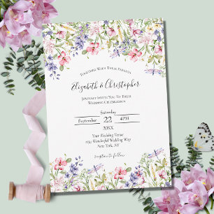 Wilde Blume Pink Gelb Lila Boho Moderne Hochzeit Einladung