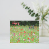 Wilde Blume Poppies Bench Happy Birthday Postcard Postkarte (Stehend Vorderseite)