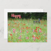 Wilde Blume Poppies Bench Happy Birthday Postcard Postkarte (Vorne/Hinten)