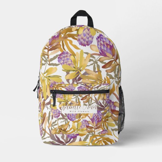 Wilde Blume Protea White Bedruckter Rucksack (Vorderseite)