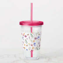 Wilde Blume rosa farbenfroh klares Stroh Tumbler