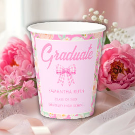 Wilde Blume Rosa Gingham-Schleife Abschlussfeier Pappbecher
