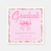 Wilde Blume Rosa Gingham-Schleife Abschlussfeier Serviette (Vorderseite)
