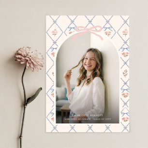 Wilde Blume Rosa Schleife Foto Abschlussankündigun Postkarte