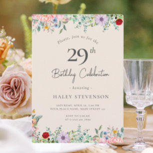 Wilde Blume Rustikal Boho 29. Geburtstag Einfach B Einladung