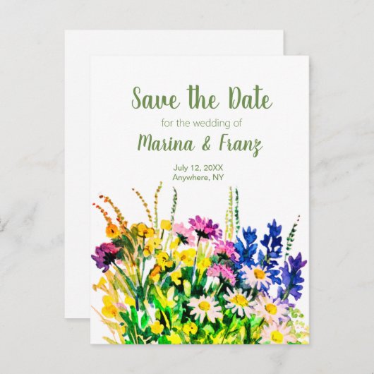 Wilde Blume Save the Date Ankündigungspostkarte (Vorne/Hinten)
