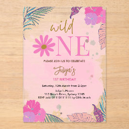 Wilde Blume, tropisches Baby Mädchen 1. Geburtstag Acryleinladungen