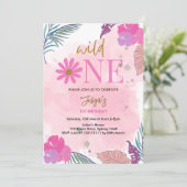 Wilde Blume, tropisches Baby Mädchen 1. Geburtstag Einladung (Stehend Vorderseite)