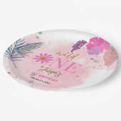 Wilde Blume, tropisches Baby Mädchen 1. Geburtstag Pappteller (Schrägansicht)