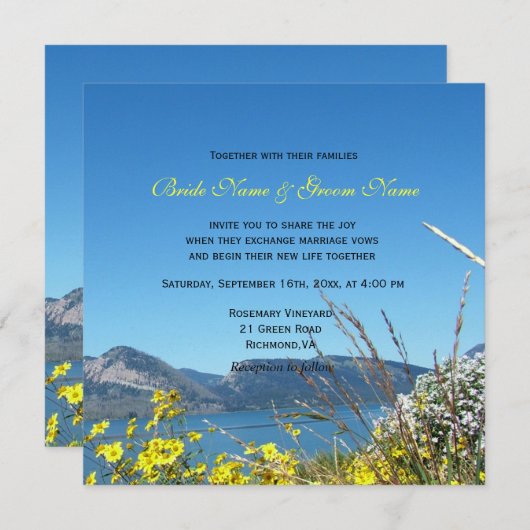 Wilde Blume und Einladungen zur Hochzeit am See (Vorne/Hinten)