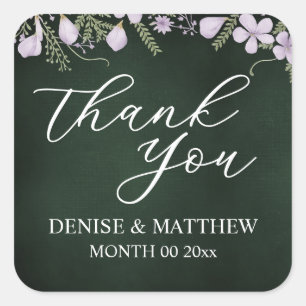 Wilde Blume und Farn auf Waldgrün Quadratischer Aufkleber