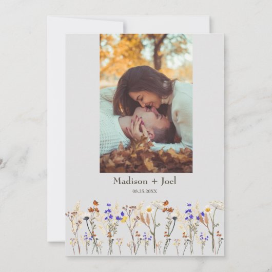 Wilde Blume und Fotos, die Einladung zum Hochzeits (Rückseite)