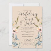 Wilde Blume und graue Hochzeit Einladung (Vorderseite)