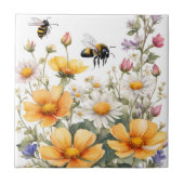 Wilde Blume und Honigbienen Wasserfarbe Fliese (Vorderseite)