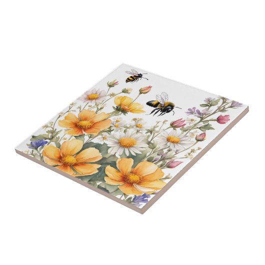 Wilde Blume und Honigbienen Wasserfarbe Fliese (Seite)