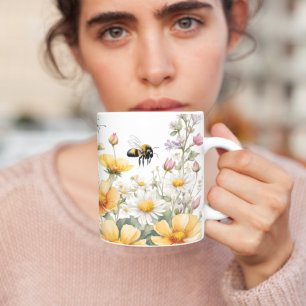 Wilde Blume und Honigbienen Wasserfarbe Kaffeetasse