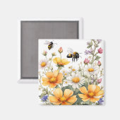 Wilde Blume und Honigbienen Wasserfarbe Magnet (Vorderseite/Rückseite)