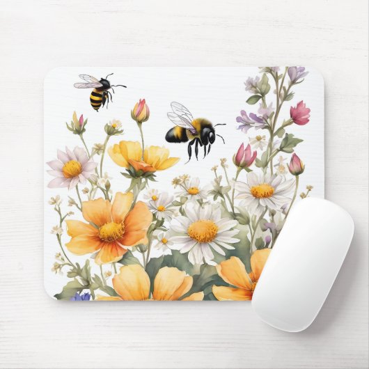 Wilde Blume und Honigbienen Wasserfarbe Mousepad (Mit Mouse)