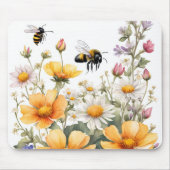 Wilde Blume und Honigbienen Wasserfarbe Mousepad (Vorne)