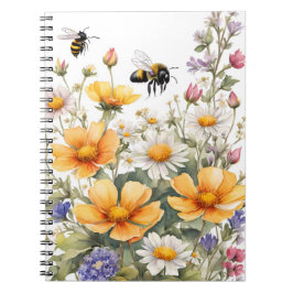 Wilde Blume und Honigbienen Wasserfarbe Notizblock