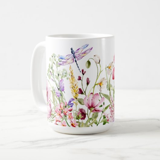 Wilde Blume und Libelle Kaffeetasse (Vorderseite Links)