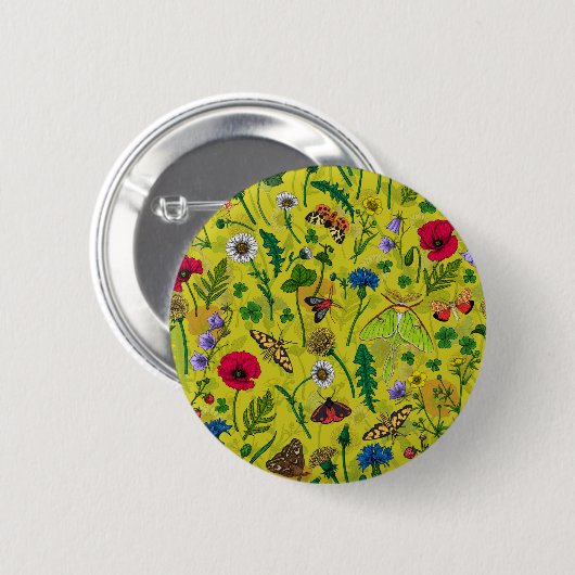 Wilde Blume und Motten 2 Button (Vorne & Hinten)