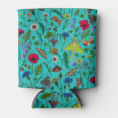 Wilde Blume und Motten auf aquamarin Dosenkühler (Vorderseite)