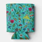 Wilde Blume und Motten auf aquamarin Dosenkühler (Rückseite)