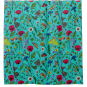 Wilde Blume und Motten auf aquamarin Duschvorhang (Vorderseite)