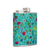 Wilde Blume und Motten auf aquamarin Flachmann (Rechts)