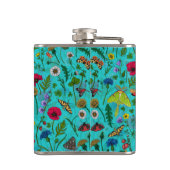 Wilde Blume und Motten auf aquamarin Flachmann (Rückseite)