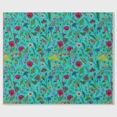 Wilde Blume und Motten auf aquamarin Geschenkpapier (Flach)