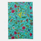 Wilde Blume und Motten auf aquamarin Geschirrtuch (Vertikal)