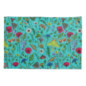 Wilde Blume und Motten auf aquamarin Kissenbezug (Rückseite-Links)