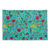 Wilde Blume und Motten auf aquamarin Kissenbezug (Rückseite-Rechts)