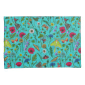 Wilde Blume und Motten auf aquamarin Kissenbezug (Vorderseite-Rechts)