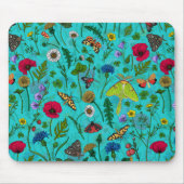 Wilde Blume und Motten auf aquamarin Mousepad (Vorne)
