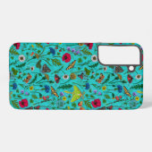 Wilde Blume und Motten auf aquamarin Samsung Galaxy Hülle (Rückseite (Horizontal))