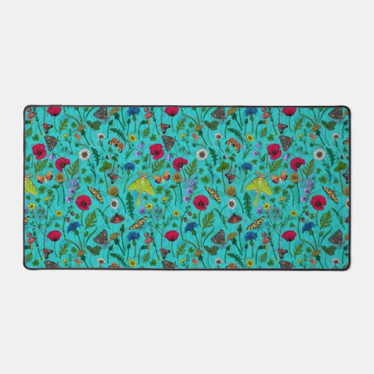 Wilde Blume und Motten auf aquamarin Schreibtischunterlage (Vorderseite)