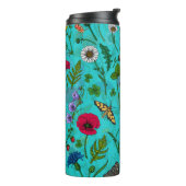 Wilde Blume und Motten auf aquamarin Thermosbecher (Nach links gedreht)