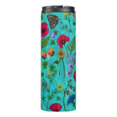 Wilde Blume und Motten auf aquamarin Thermosbecher (Rückseite)