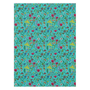 Wilde Blume und Motten auf aquamarin Tischdecke