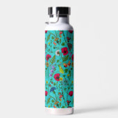 Wilde Blume und Motten auf aquamarin Trinkflasche (Rechts)