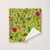 Wilde Blume und Motten auf Grün Badhandtuch Set (Waschlappen)