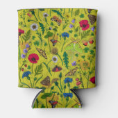 Wilde Blume und Motten auf Grün Dosenkühler (Vorderseite)