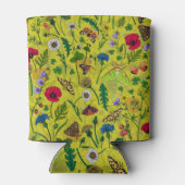Wilde Blume und Motten auf Grün Dosenkühler (Rückseite)