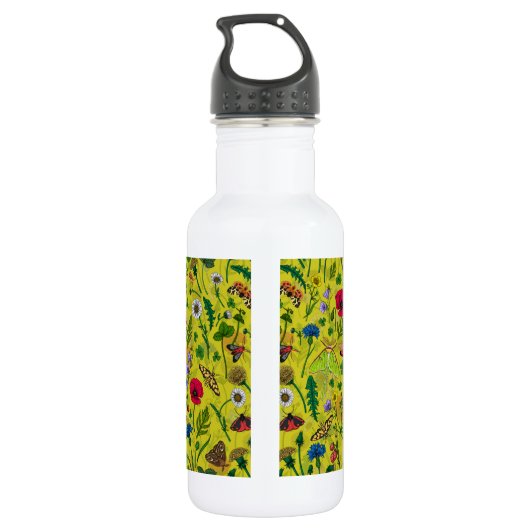 Wilde Blume und Motten auf Grün Edelstahlflasche (Rückseite)